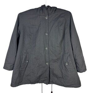 Woman Within 34W Black Hooded Jacket With Sherpa Lining & Button Front Closure